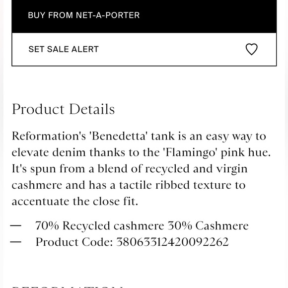 Like New Reformation Benedetta Flamingo Pink Ribbed Cashmere Cropped Tank - Picture 11 of 12